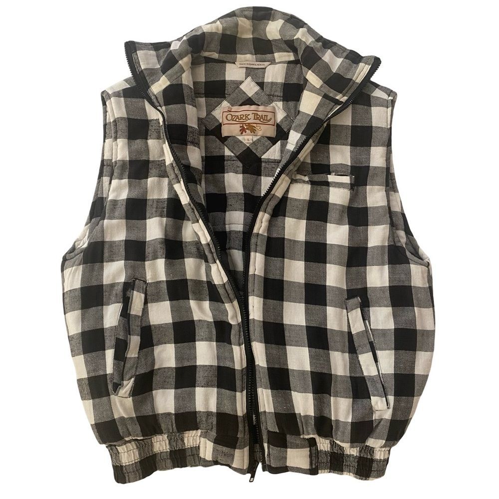 Vintage Ozark Trail Buffalo Plaid Flannel Puffer Vest Size L